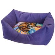 Лежанка-пухлик для кошек Зооэкспресс Сны №2, сиреневая с рисунком «Кошка»
