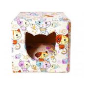 Домик для кошек Хвостел Кубик Кот 42 см (Принт Сердечки)