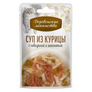 Лакомство для кошек «Деревенские лакомства» Суп из курицы с говядиной и шпинатом, пауч 35 гр